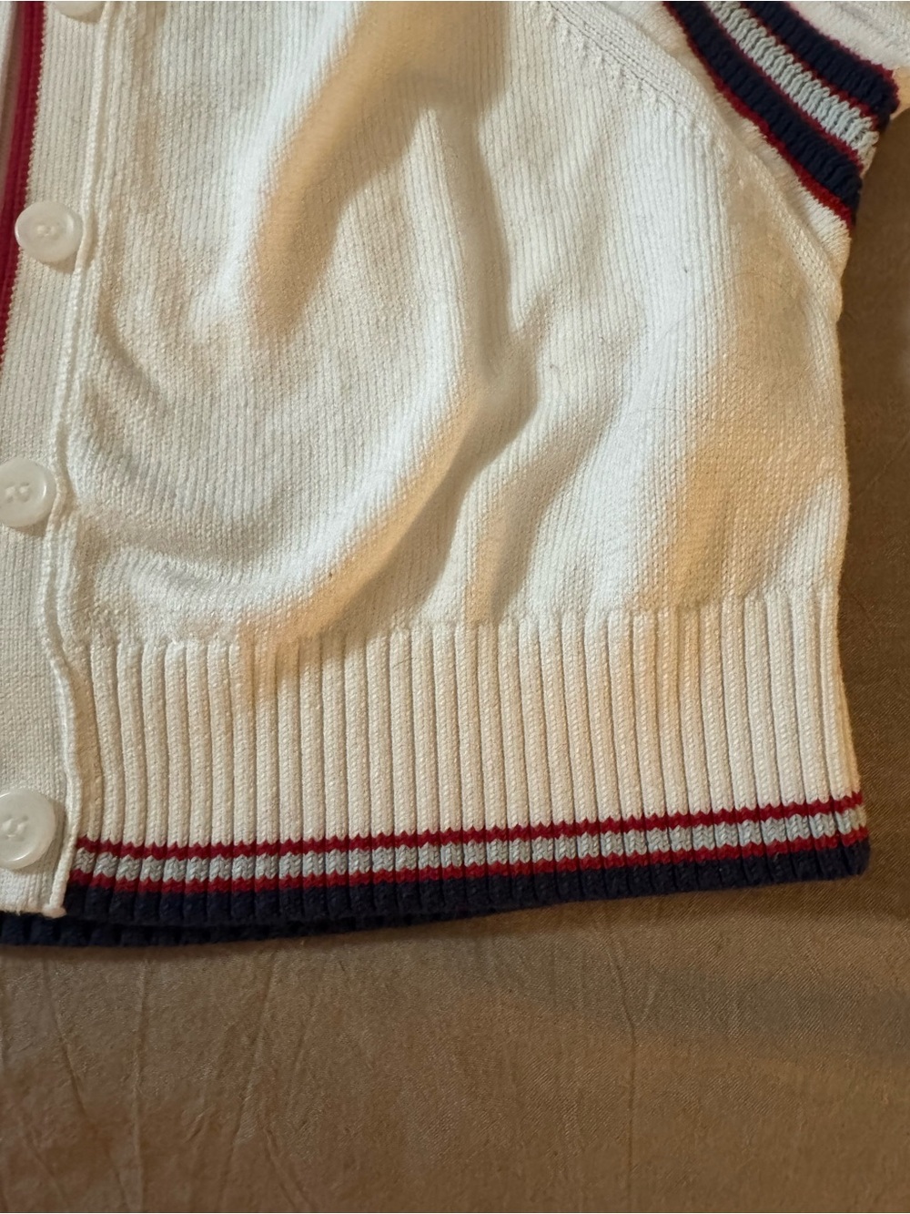 Maeve White Cropped Cardigan with Navy and Red Trim Size Large - Picture 6 of 16